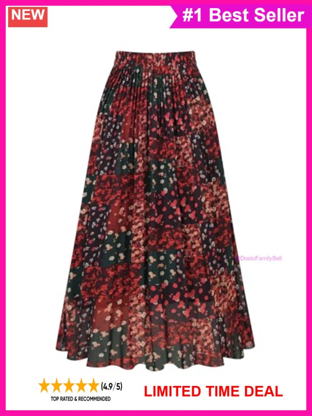 Pleated Chiffon A-Line Midi Skirt High Waist Lined